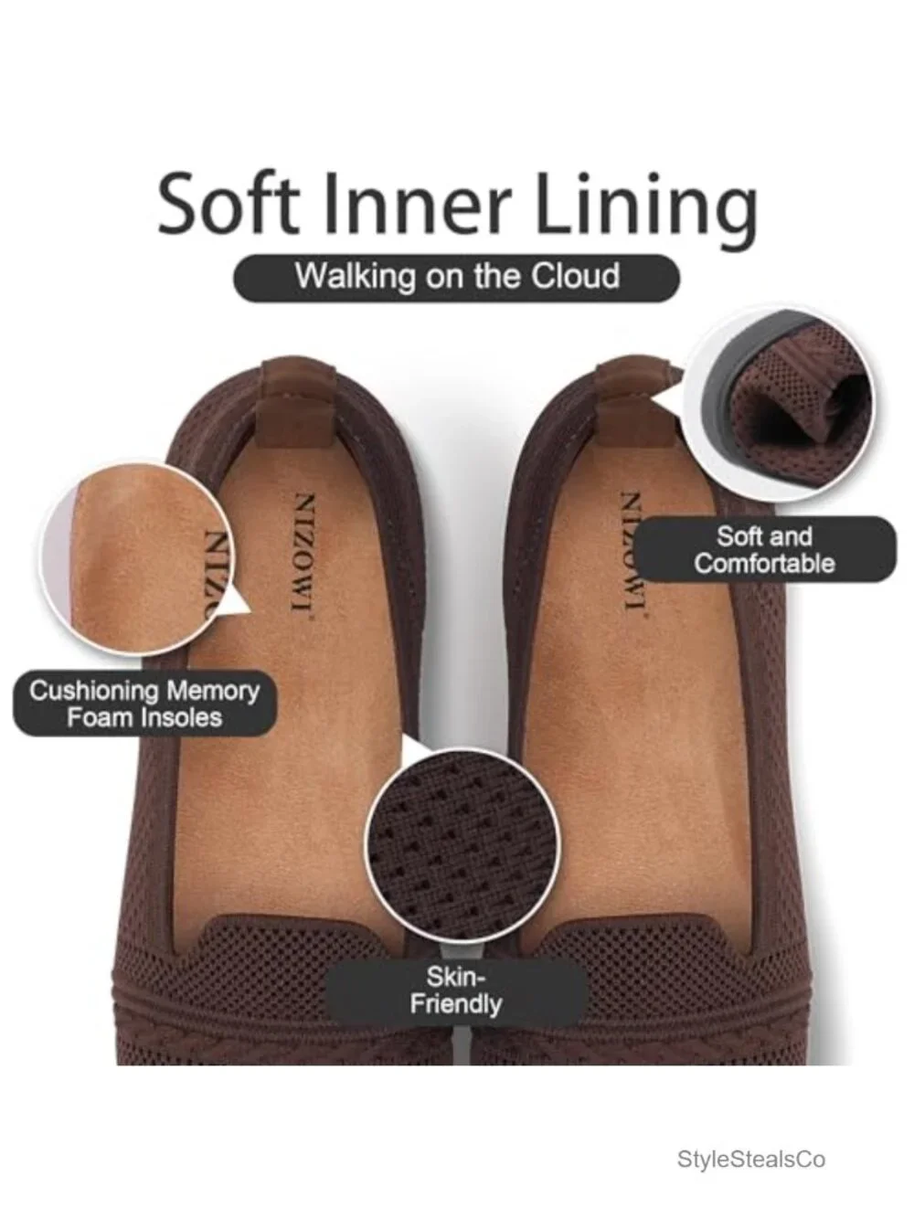 Wide Width Ballet Flats Washable Knit Slip-On Memory Foam Shoes